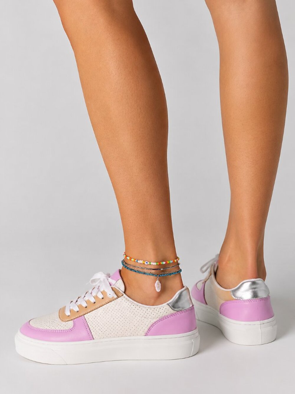 JSlides Platform Sneaker Pink White Neutral Tan Leather Trainer Size 8 NWT